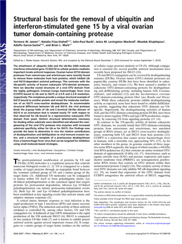 Structural Basis for the Removal of Ubiquitin and Interferon-Stimulated Gene 15 by a Viral Ovarian Tumor Domain-Containing Protease