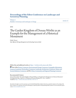 The Garden Kingdom of Dessau-Wörlitz As an Example for the Management of a Historical Monument