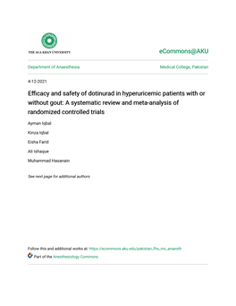 Efficacy and Safety of Dotinurad in Hyperuricemic Patients with Or Without Gout: a Systematic Review and Meta-Analysis of Randomized Controlled Trials