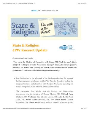 State & Religion JPW Knesset Update