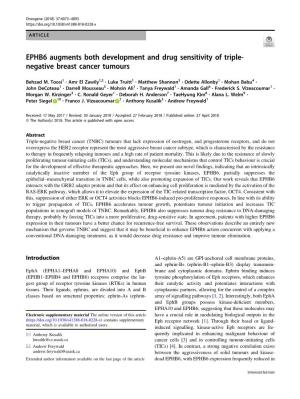 EPHB6 Augments Both Development and Drug Sensitivity of Triple- Negative Breast Cancer Tumours