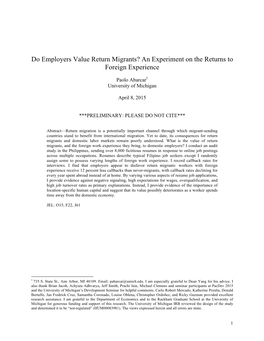 Do Employers Value Return Migrants? an Experiment on the Returns to Foreign Experience