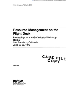 Resource Management on the Flight Deck Proceedings of a NASA/Industry Workshop Held at San Francisco, California June 26-28, 1979