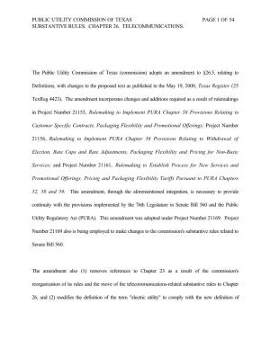 Public Utility Commission of Texas Page 1 of 54 Substantive Rules