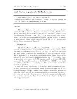 Dark Matter Experiments at Boulby Mine