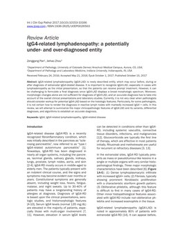 Review Article Igg4-Related Lymphadenopathy: a Potentially Under- and Over-Diagnosed Entity