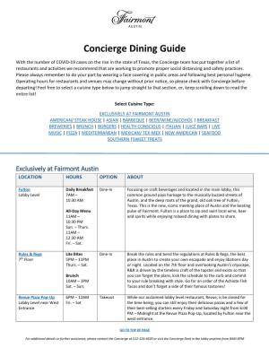 Concierge Dining Guide