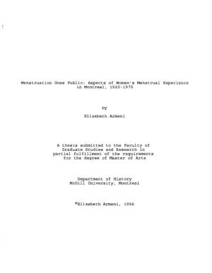 Menstruation Goes Public: Aspects of Womenls Menstrual Experience in Montreal, 1920- 1975