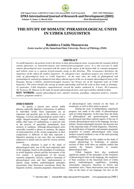 The Study of Somatic Phraseological Units in Uzbek Linguistics