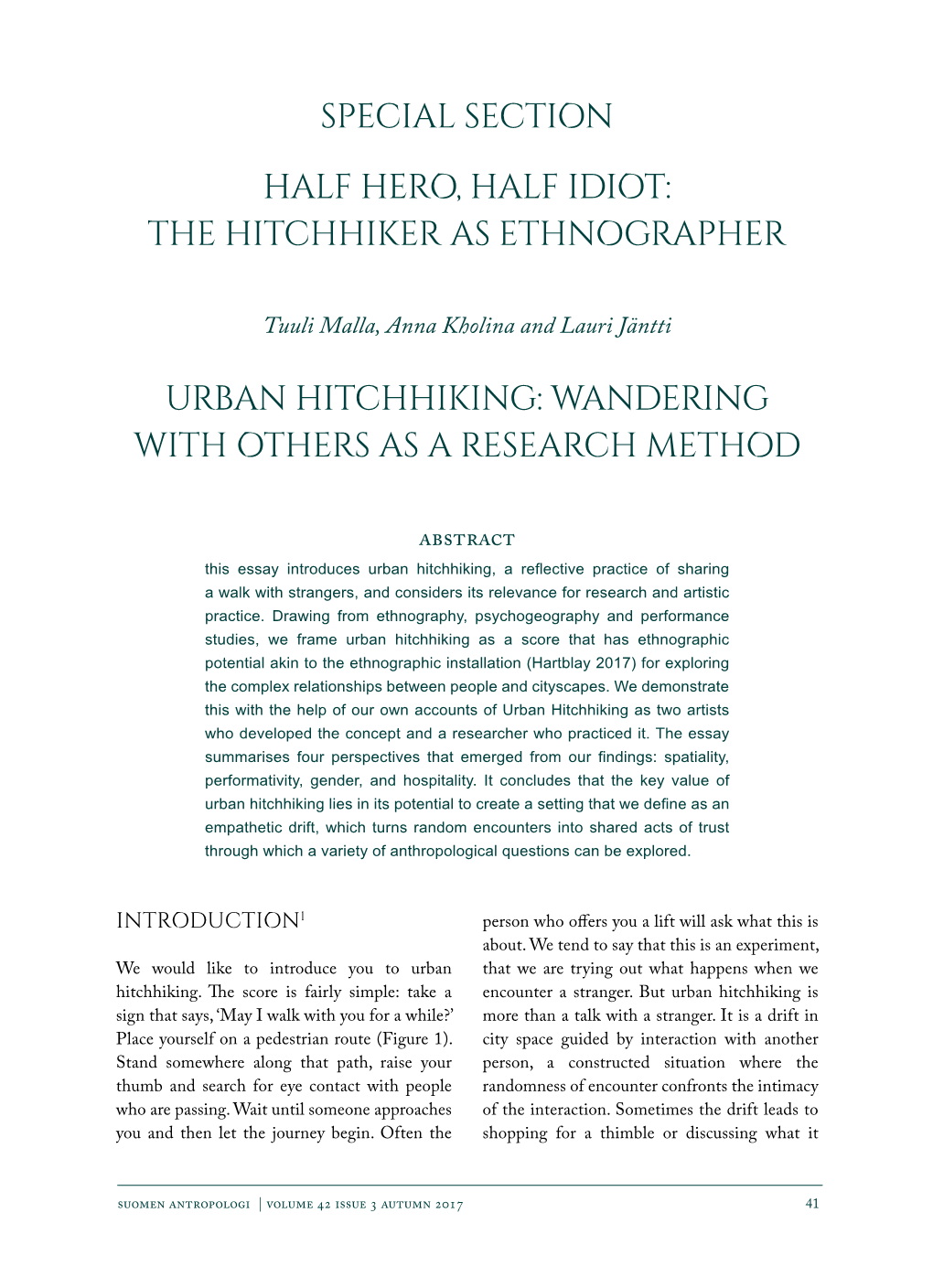 Urban Hitchhiking: Wandering with Others As a Research Method