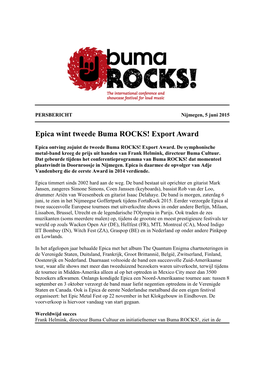 Epica Wint Tweede Buma ROCKS! Export Award