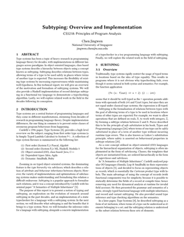 Subtyping: Overview and Implementation CS5218: Principles of Program Analysis