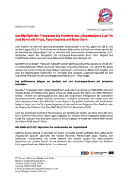 Das Highlight Der Preseason: Die Premiere Des „Magentasport Cup“ Im Audi Dome Mit Virtus, Panathinaikos Und Roter Stern