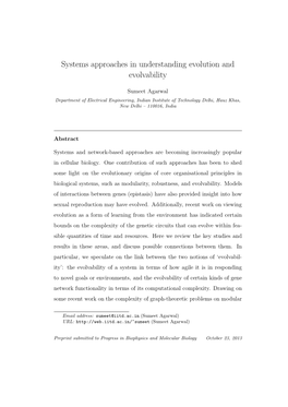 Systems Approaches in Understanding Evolution and Evolvability
