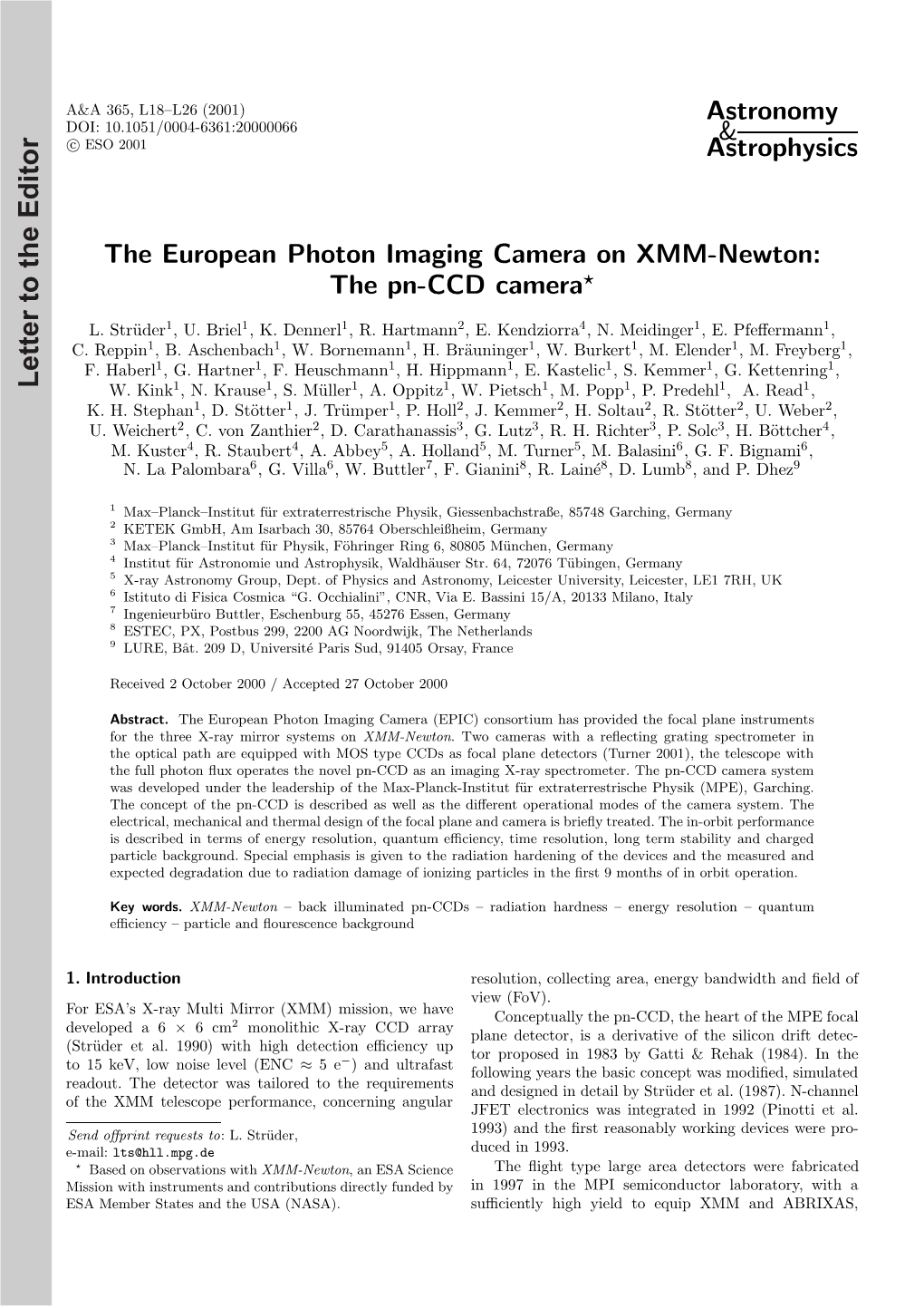 Astronomy & Astrophysics the European Photon Imaging Camera