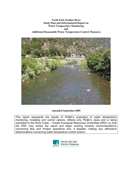 North Fork Feather River Study Data and Informational Report on Water Temperature Monitoring and Additional Reasonable Water Temperature Control Measures