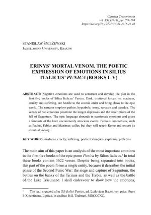 Erinys' Mortal Venom. the Poetic Expression of Emotions in Silius