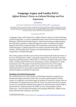 Language, Legacy and Landey (LLL): Afghan Women's Voices As Cultural Heritage and Free Expression