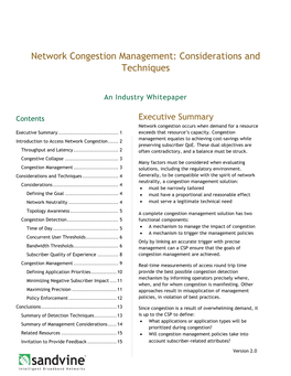 Network Congestion Management: Considerations and Techniques