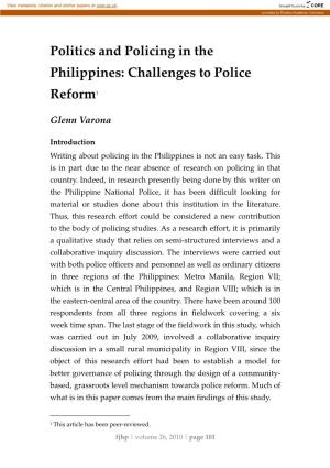 Politics and Policing in the Philippines: Challenges to Police Reform1