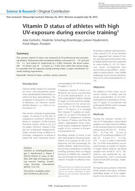 Vitamin D Status of Athletes with High UV-Exposure During Exercise Training1