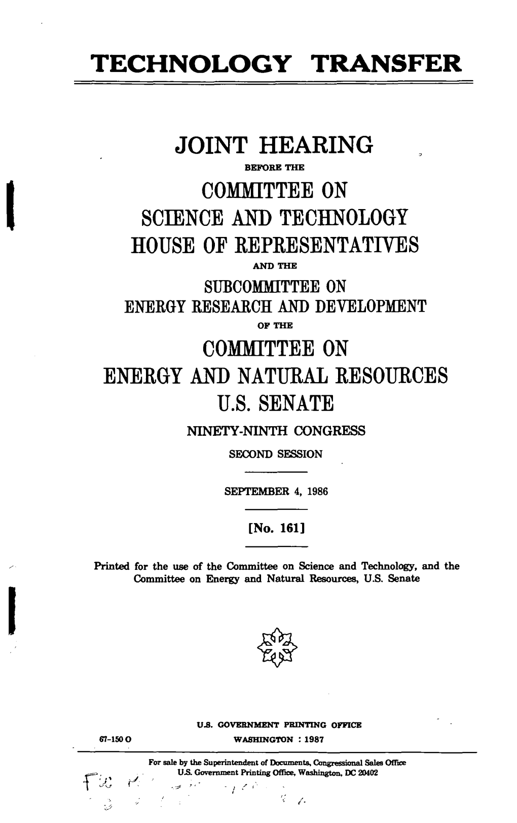 Technology Transfer Joint Hearing