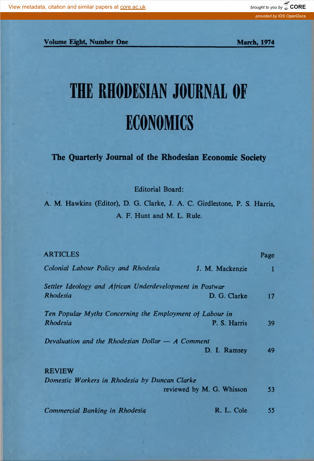 The Rhodesian Journal of Economics