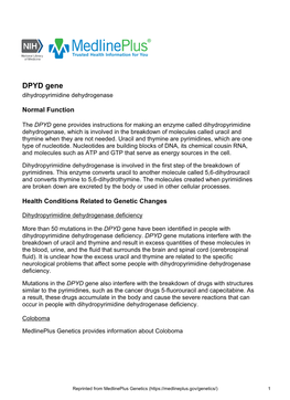 DPYD Gene Dihydropyrimidine Dehydrogenase