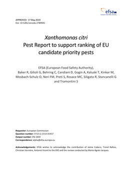 Xanthomonas Citri Pest Report to Support Ranking of EU Candidate Priority Pests