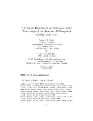 A Complete Bibliography of Publications in the Proceedings of the American Philosophical Society (1900–1949)