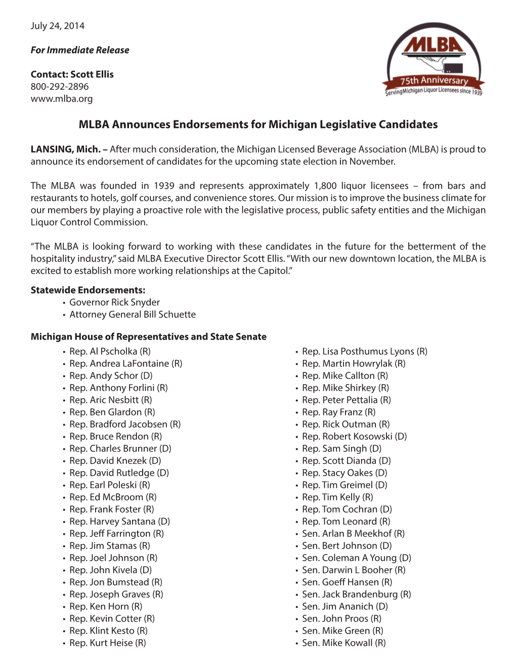 MLBA Announces Endorsements for Michigan Legislative Candidates