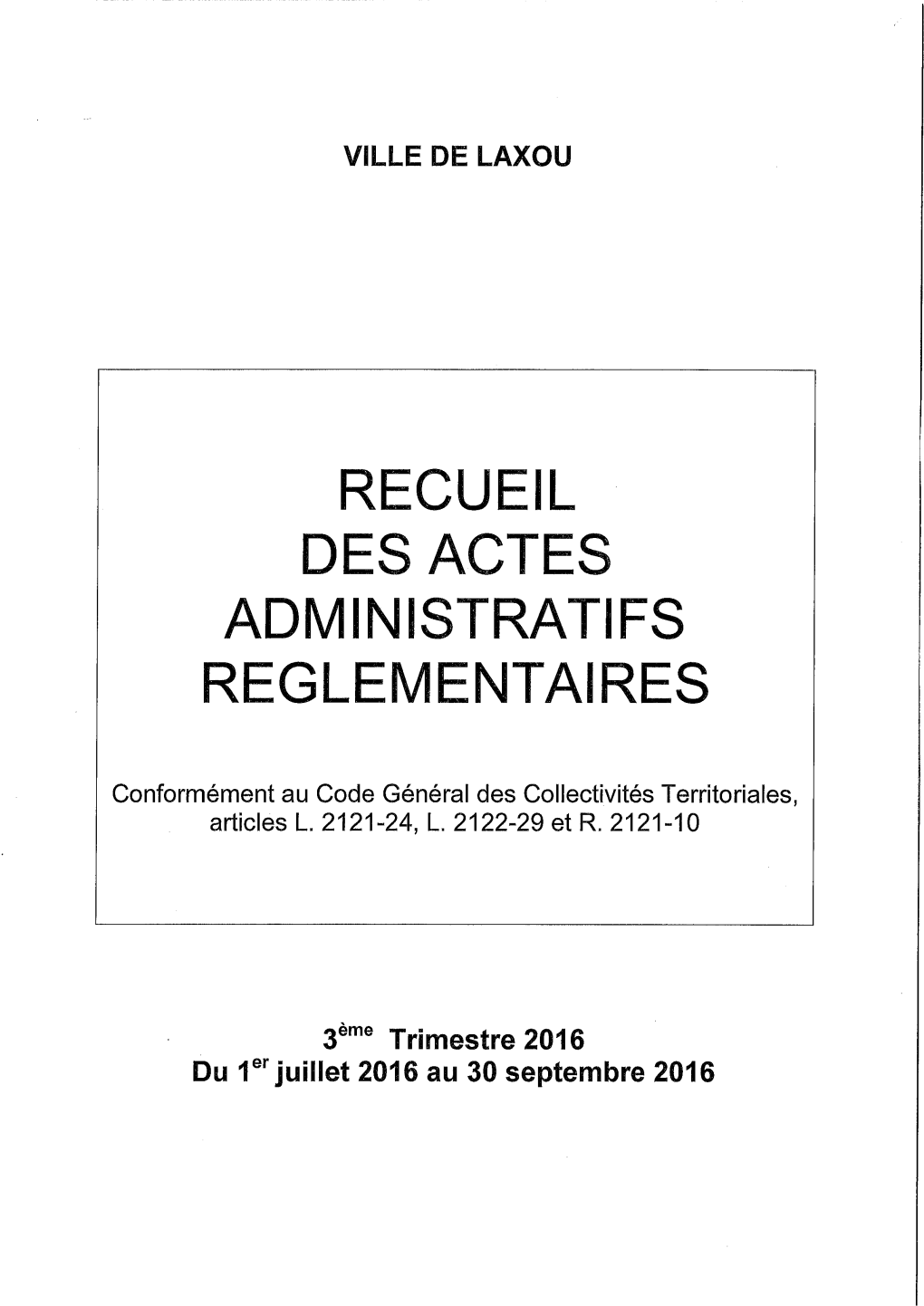 Recueil Des Actes Administratifs Reglement Aires