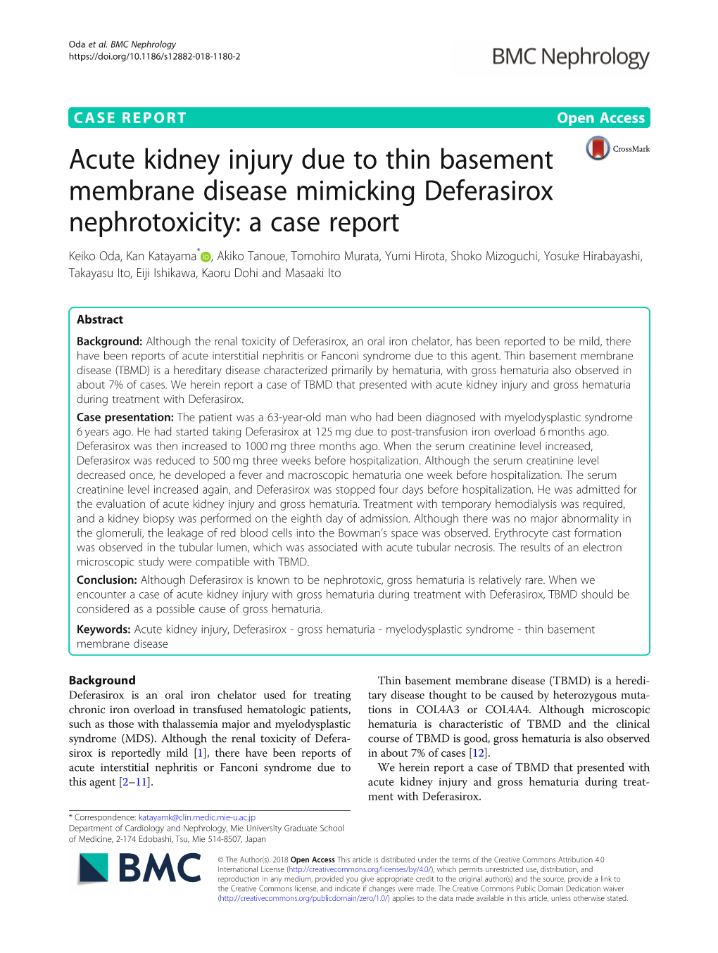 Acute Kidney Injury Due to Thin Basement Membrane Disease