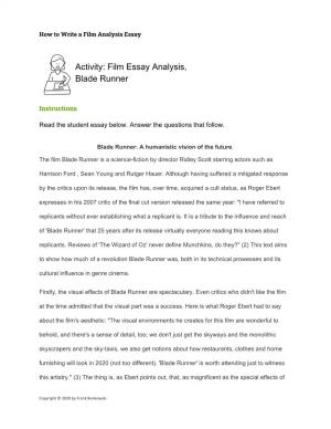 Film Essay Analysis, Blade Runner