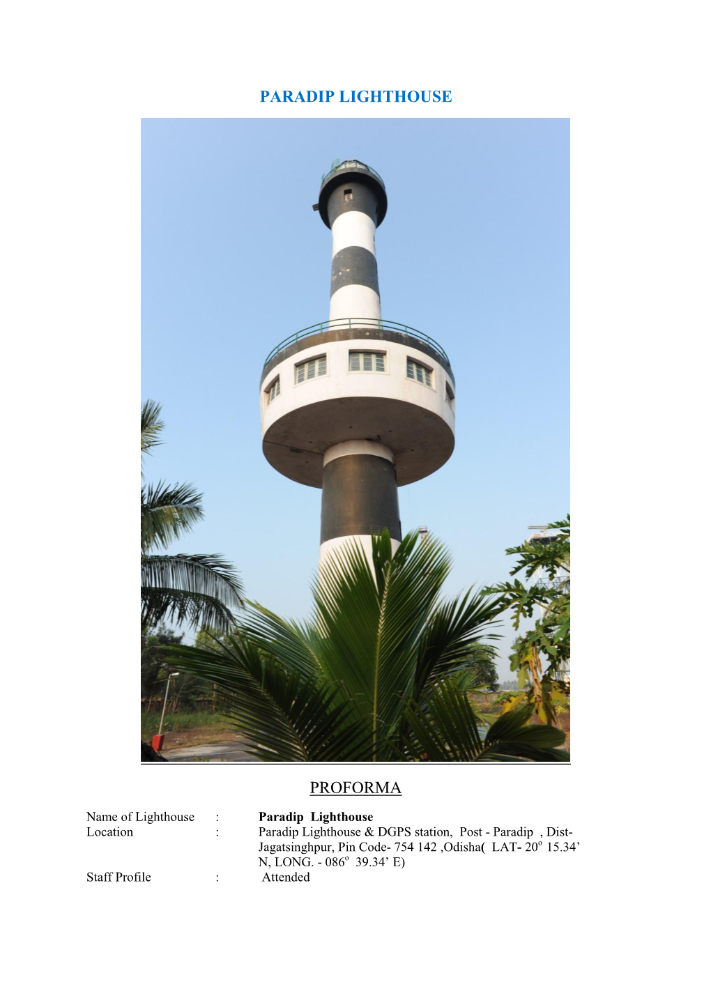 Paradip Lighthouse Proforma