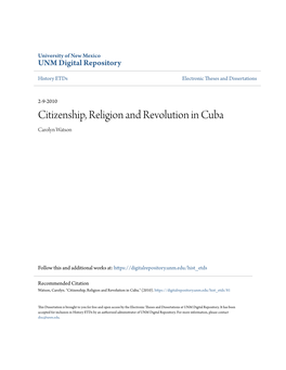 Citizenship, Religion and Revolution in Cuba Carolyn Watson