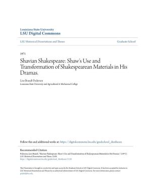 Shavian Shakespeare: Shaw's Use and Transformation of Shakespearean Materials in His Dramas