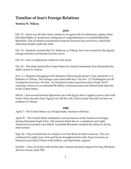 Timeline of Iran's Foreign Relations Semira N