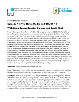 Episode 11: the News Media and COVID- 19 with Sean Speer