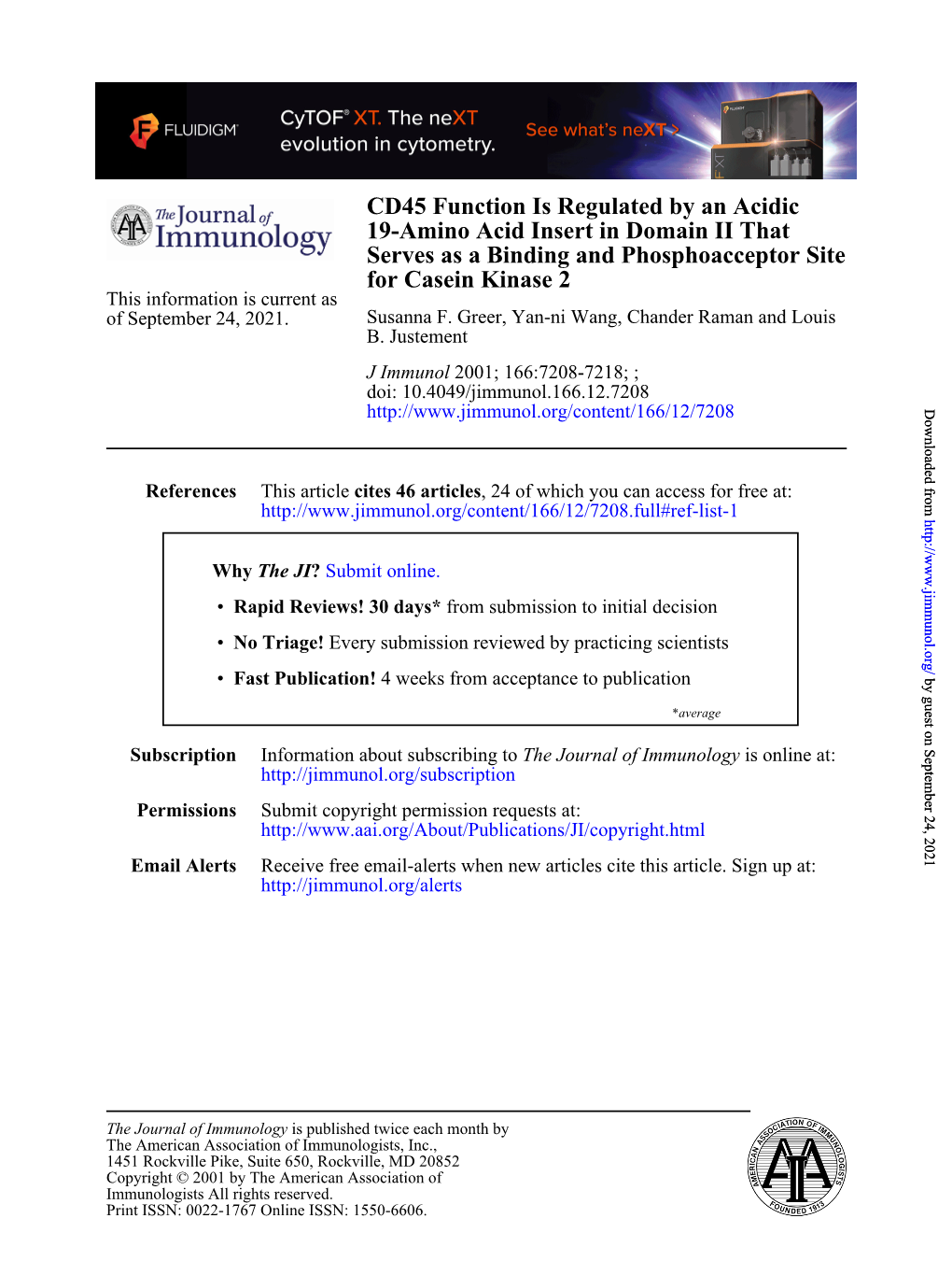 For Casein Kinase 2 Serves As a Binding and Phosphoacceptor Site 19-Amino Acid Insert in Domain II That CD45 Function Is Regulat