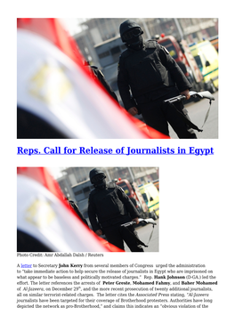 Reps. Call for Release of Journalists in Egypt