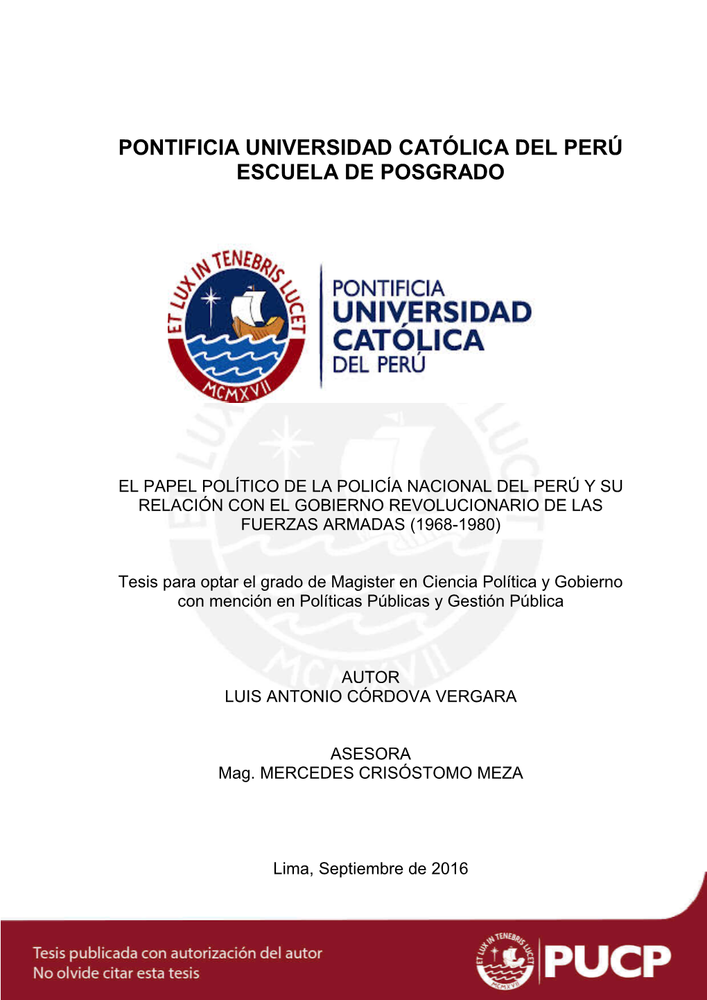 Pontificia Universidad Católica Del Perú Escuela De Posgrado - DocsLib