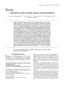A Review of Ketamine Abuse and Diversion