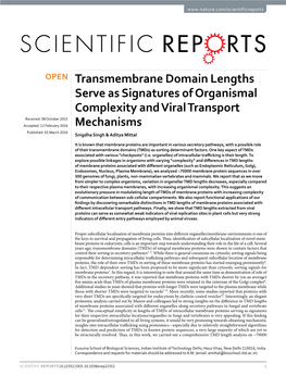 Transmembrane Domain Lengths Serve As Signatures of Organismal