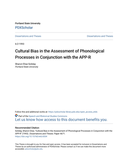 Cultural Bias in the Assessment of Phonological Processes in Conjunction with the APP-R