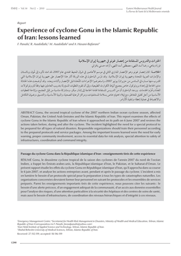 Experience of Cyclone Gonu in the Islamic Republic of Iran: Lessons Learned F