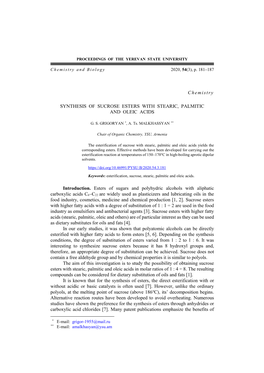 Chemistry SYNTHESIS of SUCROSE ESTERS with STEARIC