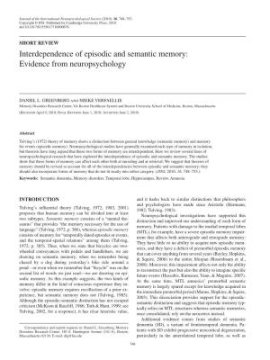 Interdependence of Episodic and Semantic Memory: Evidence from Neuropsychology