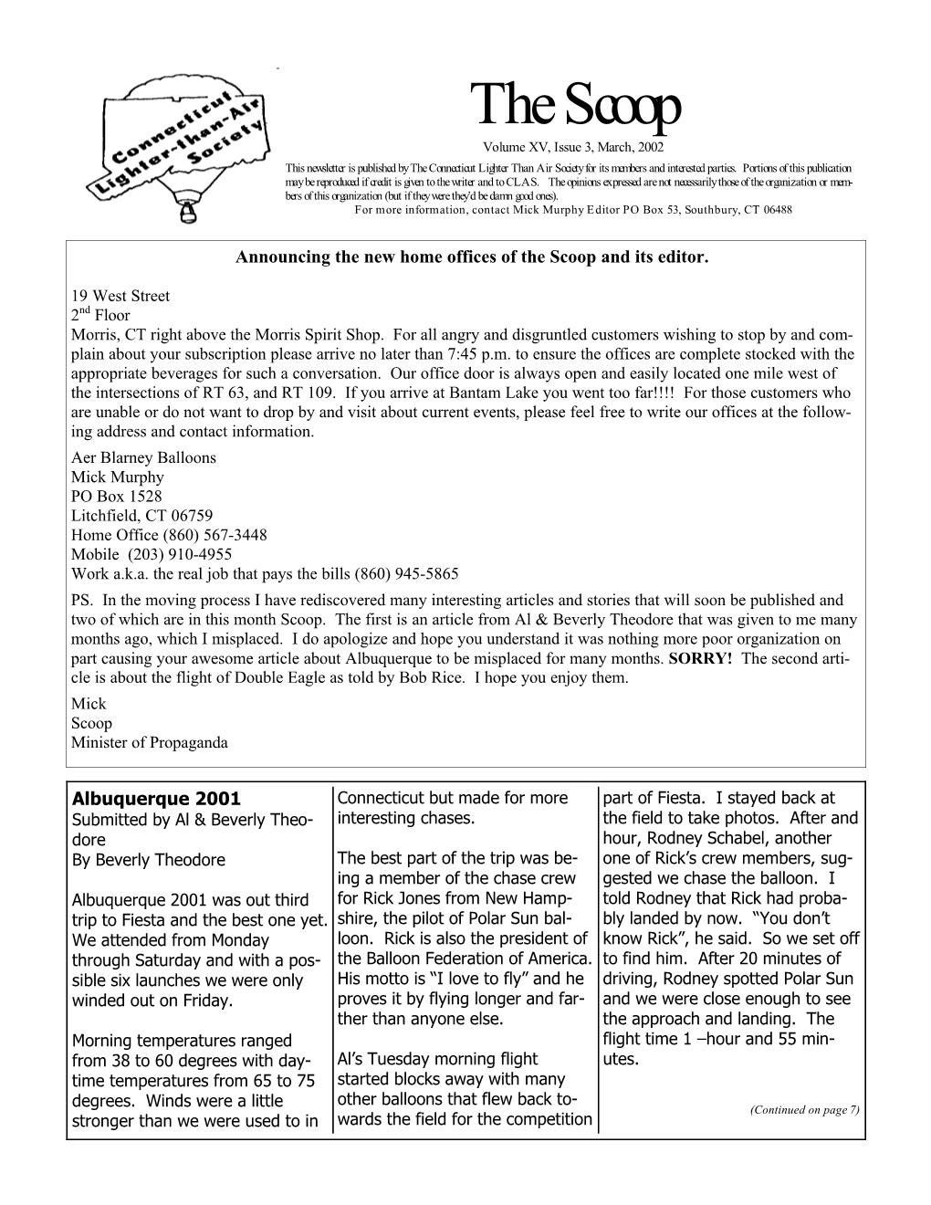 The Scoop Volume XV, Issue 3, March, 2002