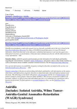 Aniridia [Includes: Isolated Aniridia, Wilms Tumor- Aniridia-Genital Anomalies-Retardation (WAGR) Syndrome]